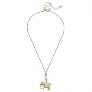 NEW CANVAS STYLE women's elephant and pearl charm necklace in gold